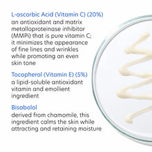 Load image into Gallery viewer, PCA SKIN C&E Strength Max Antioxidant Treatment featuring L-ascorbic Acid, Tocopherol, and Bisabolol ingredients.